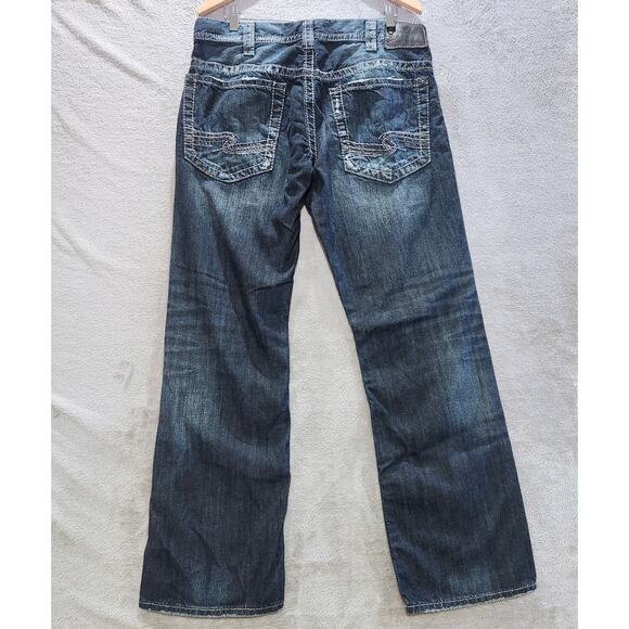 Silver Mens Indigo Medium Wash Gordie Straight Leg Relaxed Fit Jeans Size 34x32 - Picture 4 of 14